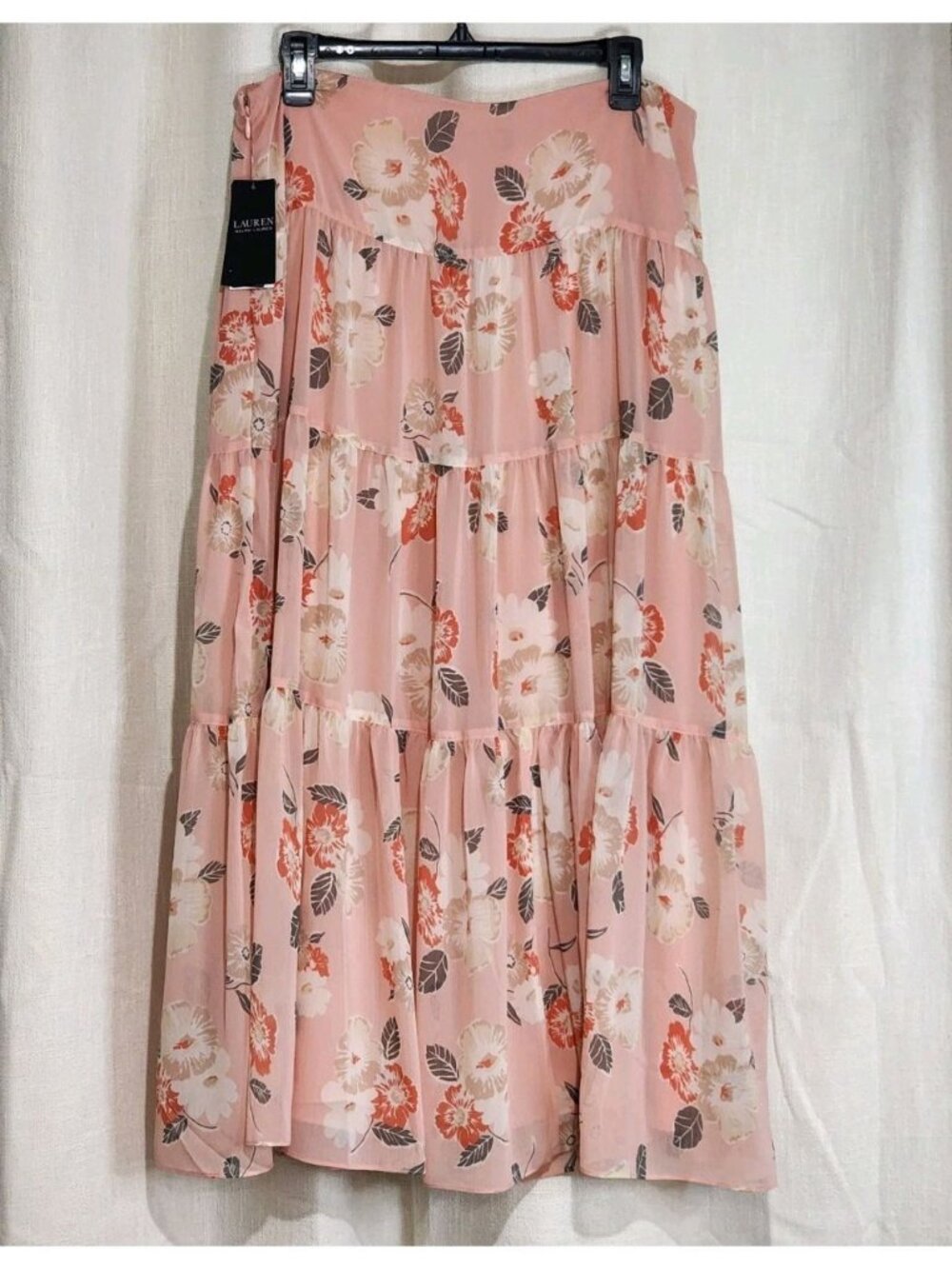 Lauren Ralph Lauren Women's Tiered Crinkel Georgette Skirt Floral Size 14 NWT